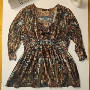 Vintage. Apt. 9 Blue and Brown Relaxed Ruched Tunic